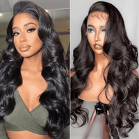 Queen Hair Inc Lace Frontal Wigs 13x4 Body Wave Human Hair Wigs 250% 180% Density #1B Natural Color