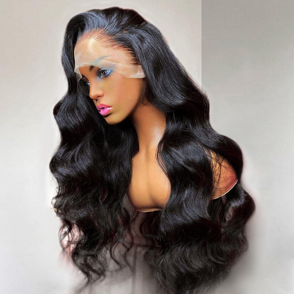 Queen Hair Inc Lace Frontal Wigs 13x4 Body Wave Human Hair Wigs 250% 180% Density #1B Natural Color