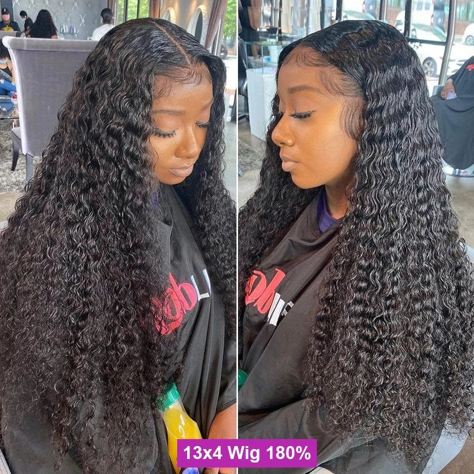 Queen Hair Inc 10a+ 150% 180% 13x4 Lace Frontal Wigs Deep Wave #1B